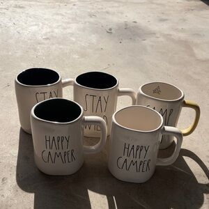 Rae Dunn Happy Camper Mug Set - Black and Yellow Handles